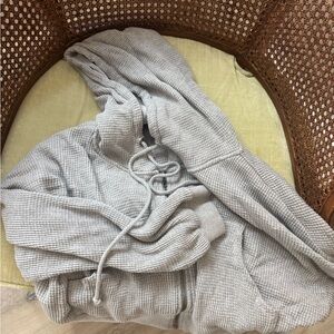 BDG Light Gray Cropped Waffle Hoodie